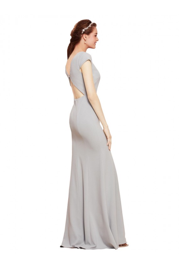 Stretch Crepe Boat Neck Open Back A-Line Dark Navy Prom Dress Canada Factory