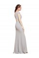 Stretch Crepe Boat Neck Open Back A-Line Dark Navy Prom Dress Canada Factory