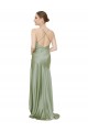 Silky Satin Cowl Neck Open Back A-Line Smoke Green High Low Prom Dress Canada Factory