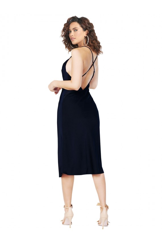 Silky Satin Cowl Neck Open Back A-Line Dark Navy Prom Dress Canada Factory