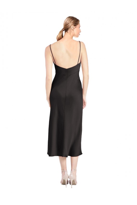 Stretch Satin Cowl Neck Low Back A-Line Black Prom Dress Canada Factory