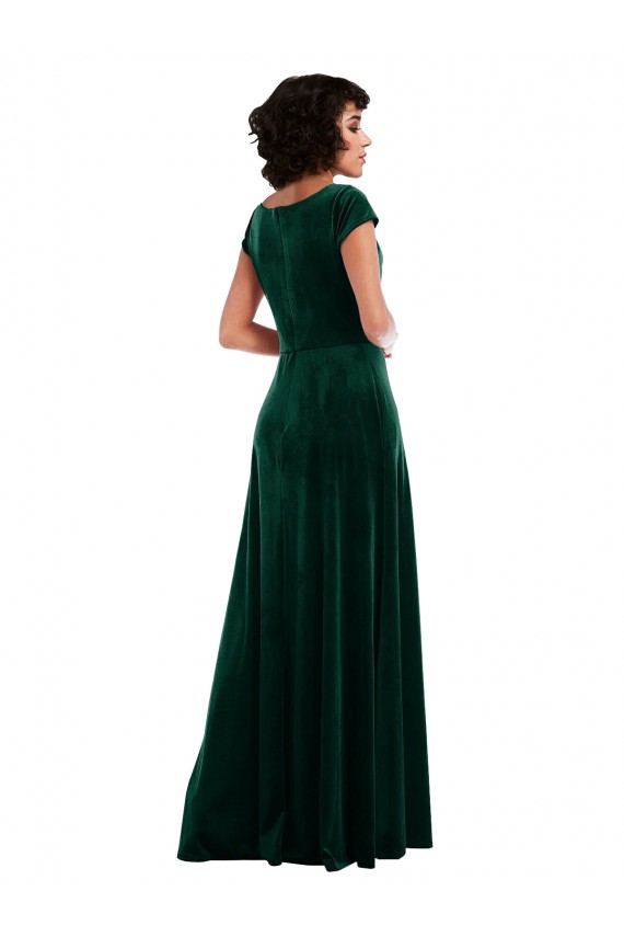 Stretch Velvet Cowl Neck A-Line Dark Green Black Tie Prom Dress Canada Factory