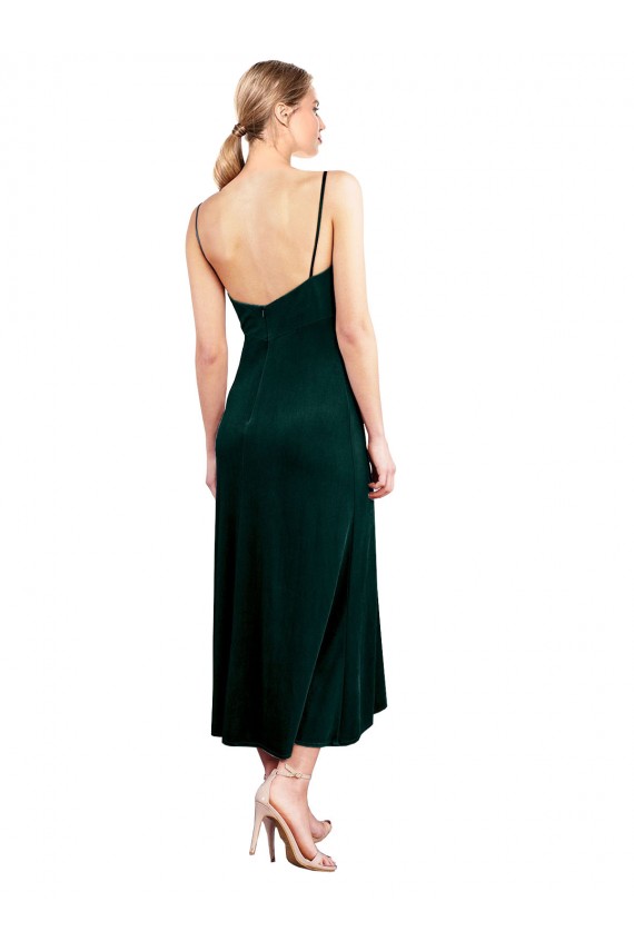 Stretch Velvet Cowl Neck Low Back A-Line Dark Green Prom Dress Canada Factory