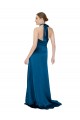 Silky Satin Halter Neck Open Back A-Line Peacock Blue Prom Dress Canada Factory