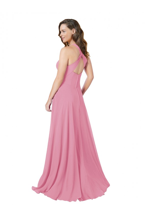 Soft Chiffon Halter Neck Keyhole Back A-Line Skin Pink Prom Dress Canada Factory