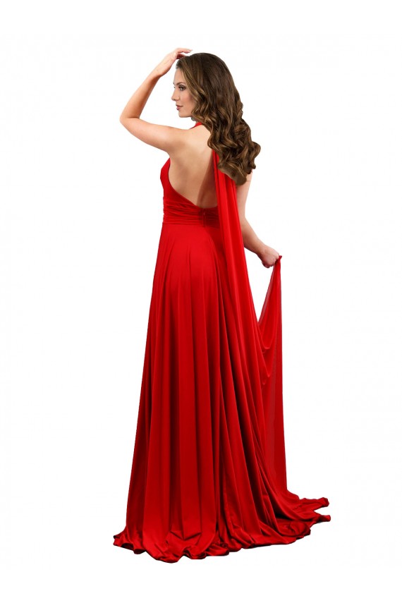 Spandex Halter Neck Open Back A-Line Red Prom Dress Canada Factory