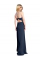 Stretch Satin Halter Neck Open Back A-Line Dark Navy Prom Dress Canada Factory