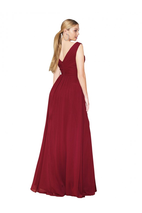 Soft Chiffon High Neck V-Back A-Line Burgundy Black Tie Prom Dress Canada Factory