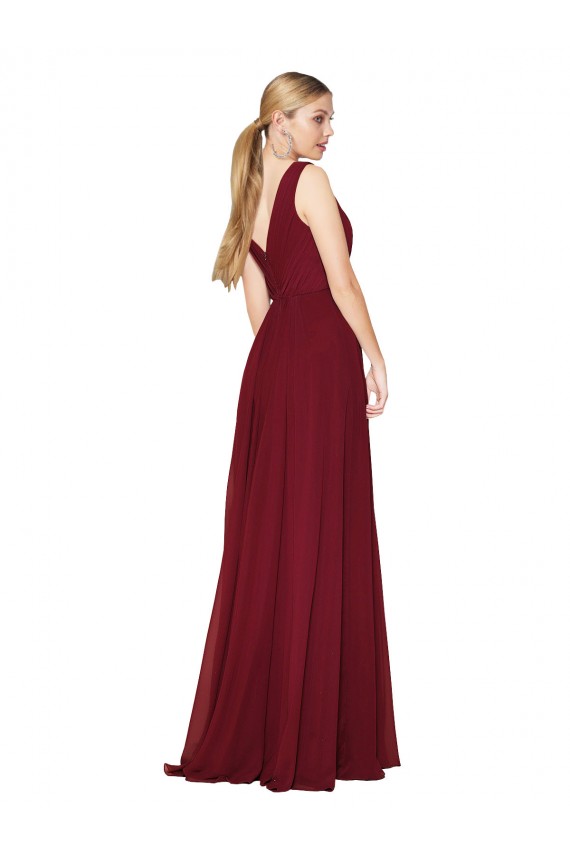 Soft Chiffon High Neck V-Back A-Line Burgundy Prom Dress Canada Factory