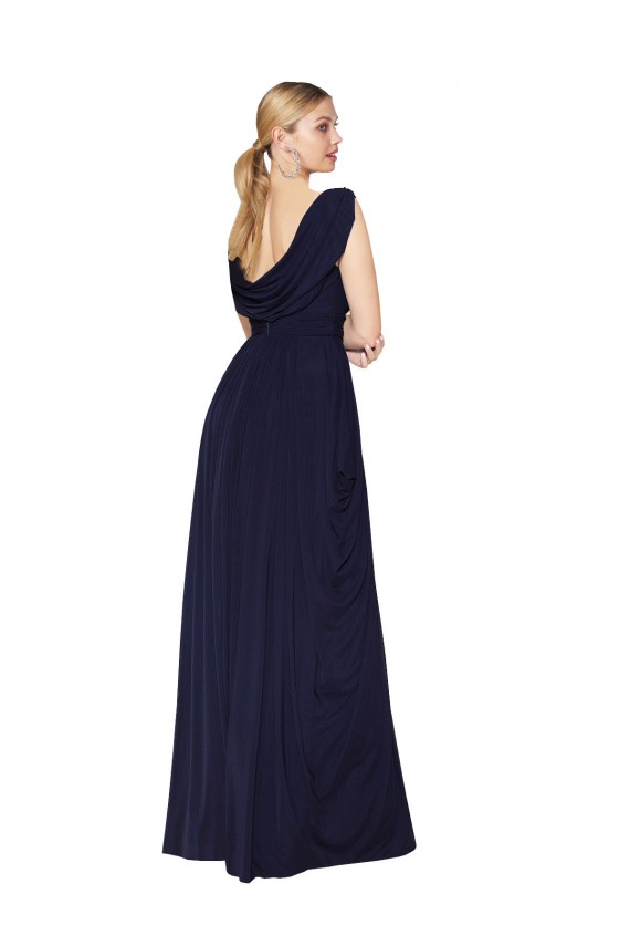 Soft Chiffon High Neck A-Line Dark Navy Prom Dress Canada Factory