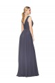 Soft Chiffon High Neck V-Back A-Line Dusty Blue Prom Dress Canada Factory