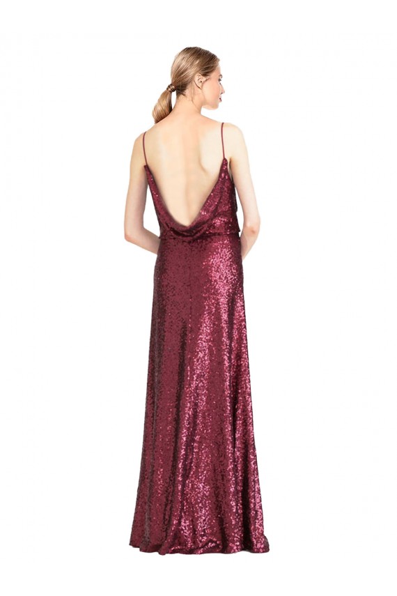 Sequin High Neck A-Line Burgundy Prom Dress Canada Factory
