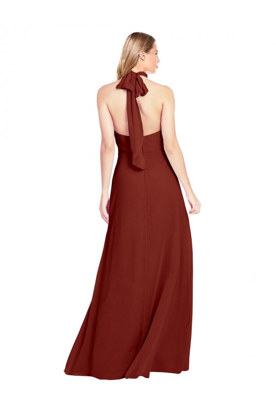 Soft Chiffon High Neck Open Back A-Line Burgundy Prom Dress Canada Factory
