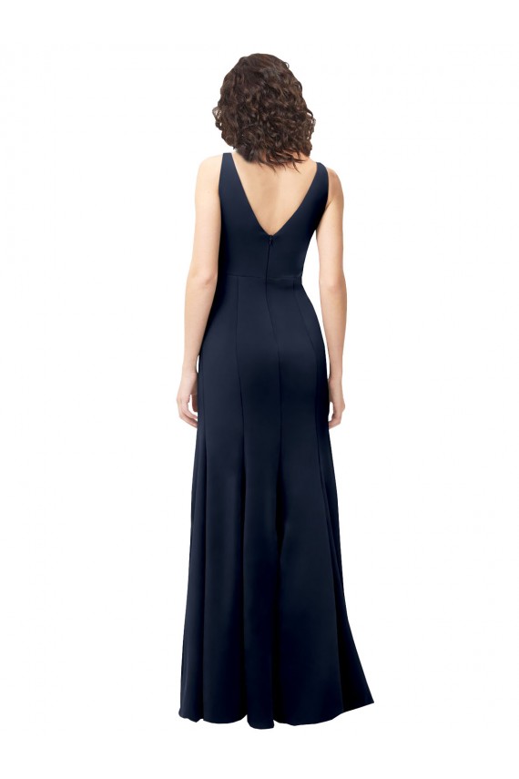 Stretch Crepe High Neck V-Back A-Line Dark Navy Prom Dress Canada Factory