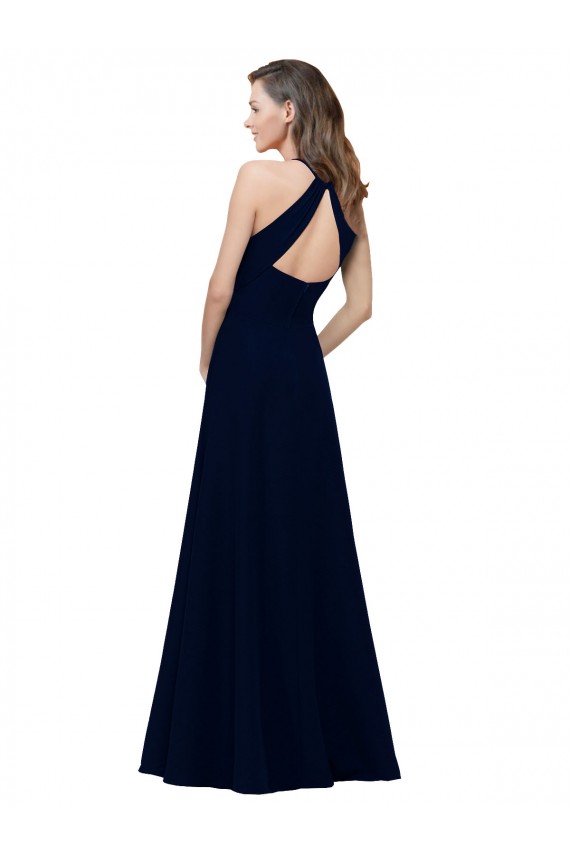 Stretch Crepe High Neck Keyhole Back A-Line Dusty Pink Prom Dress Canada Factory