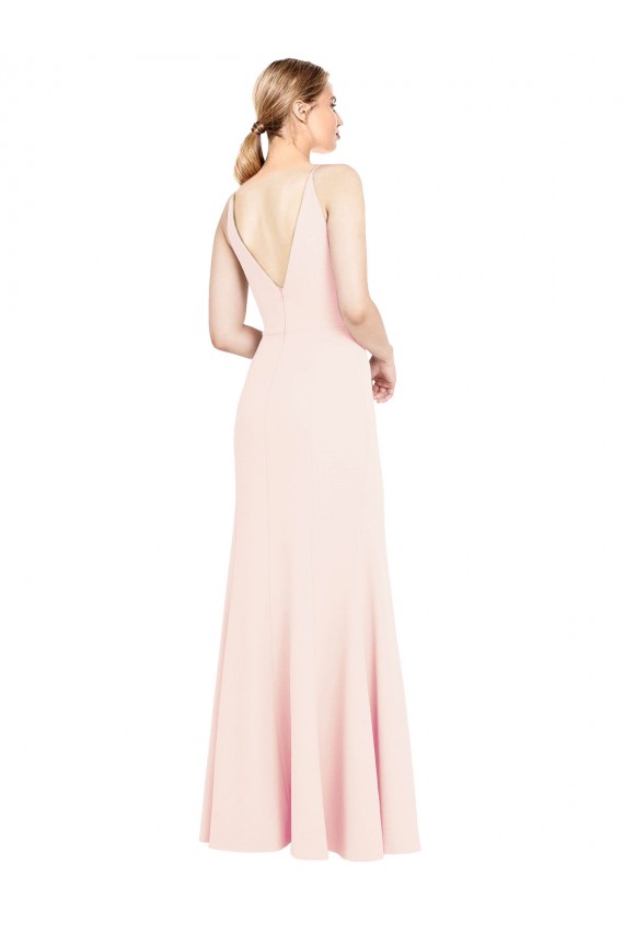 Stretch Crepe High Neck V-Back A-Line Pink Prom Dress Canada Factory