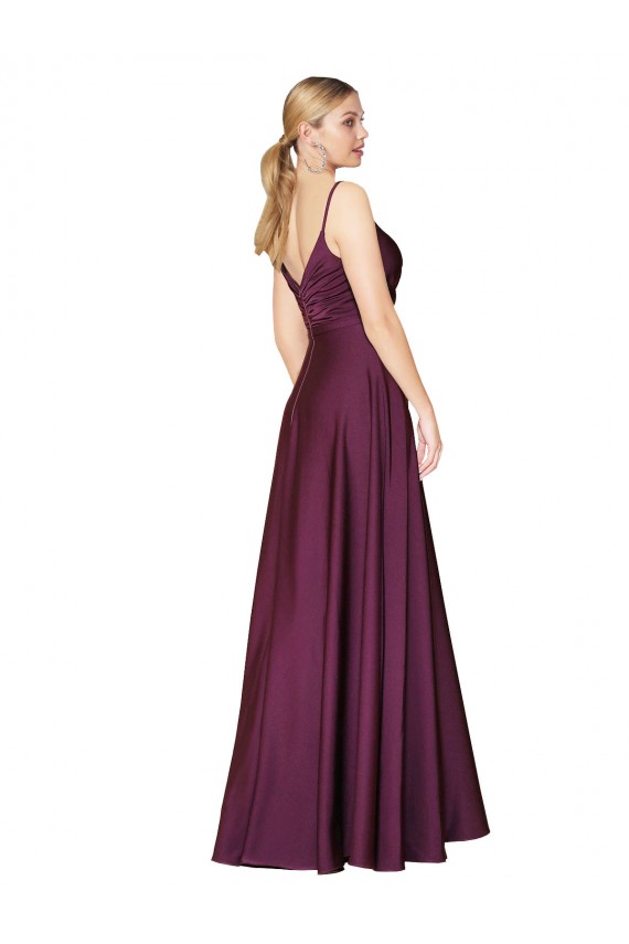 Stretch Crepe High Neck V-Back A-Line Wild Berry Prom Dress Canada Factory