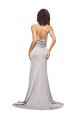 Stretch Satin High Neck Low Back A-Line Prom Dress Canada Factory
