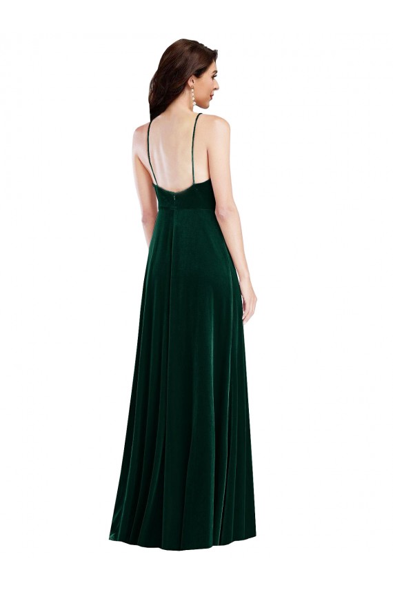 Stretch Velvet High Neck A-Line Dark Green Prom Dress Canada Factory