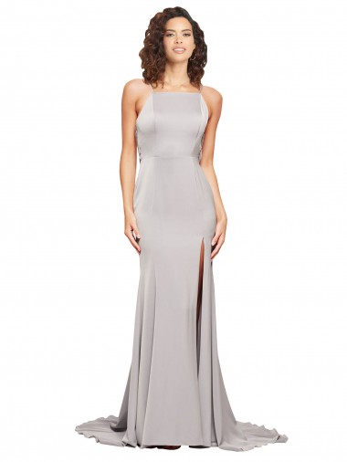 Stretch Satin High Neck Low Back A-Line Prom Dress Canada Factory