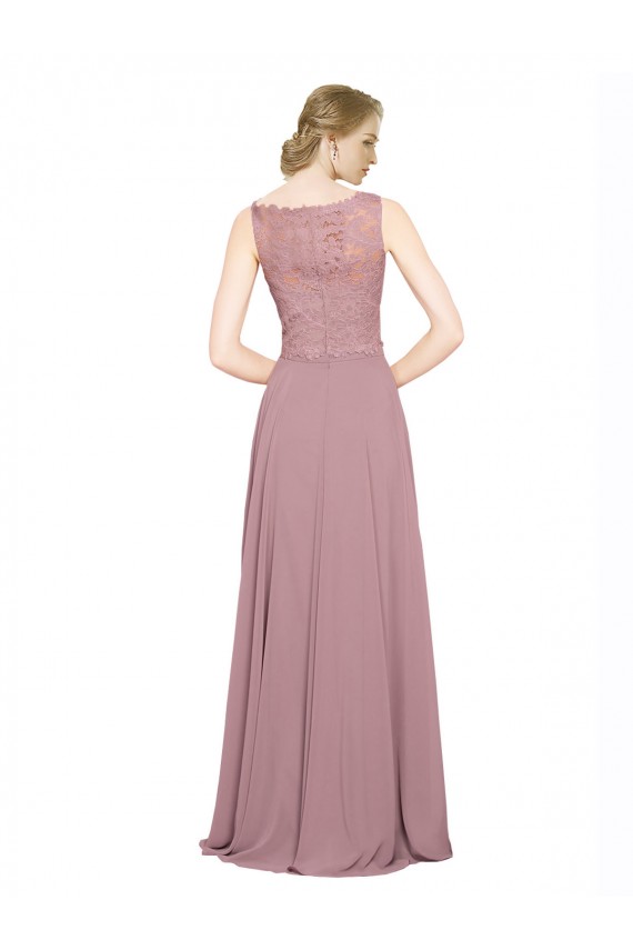 Soft Chiffon & Lace Illusion Neck A-Line Black Tie Prom Dress Canada Factory