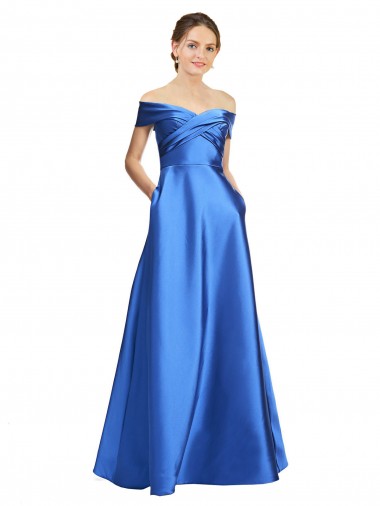 Satin Off the Shoulder A-Line Black Tie Prom Dress Canada Factory