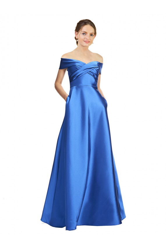 Satin Off the Shoulder A-Line Black Tie Prom Dress Canada Factory