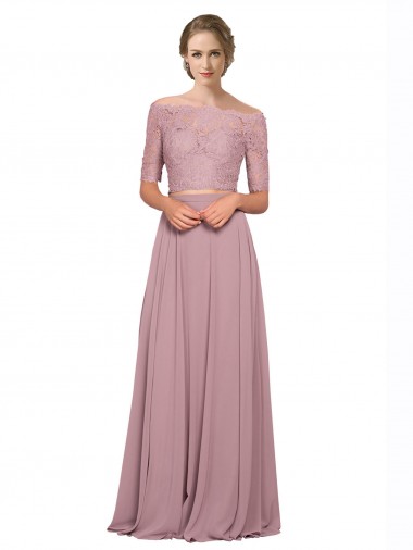 Soft Chiffon & Lace Off the Shoulder A-Line Prom Dress Canada Factory
