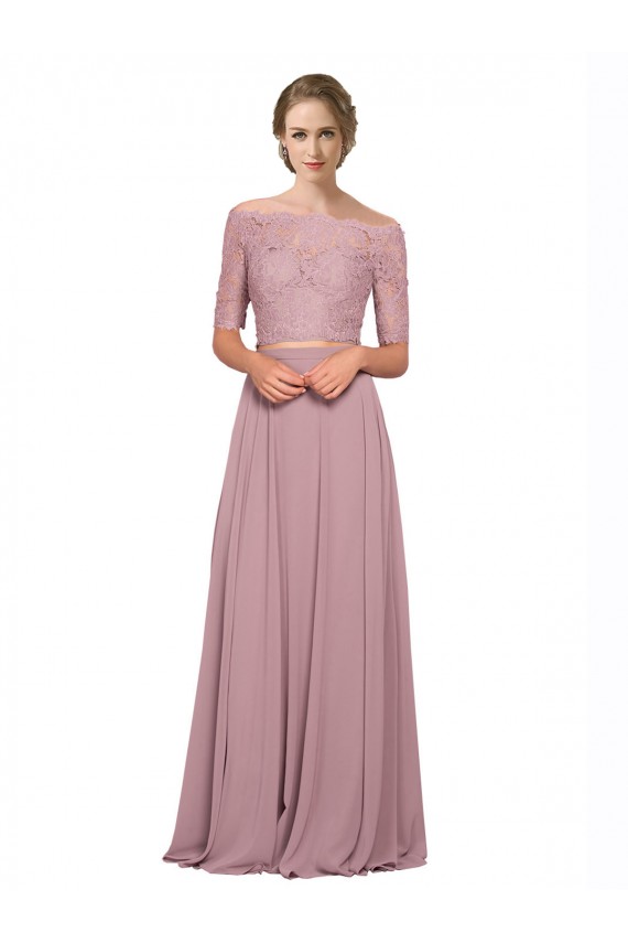 Soft Chiffon & Lace Off the Shoulder A-Line Prom Dress Canada Factory