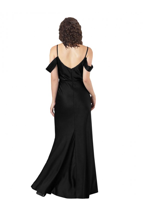 Silky Satin Off the Shoulder Low Back A-Line Black Prom Dress Canada Factory