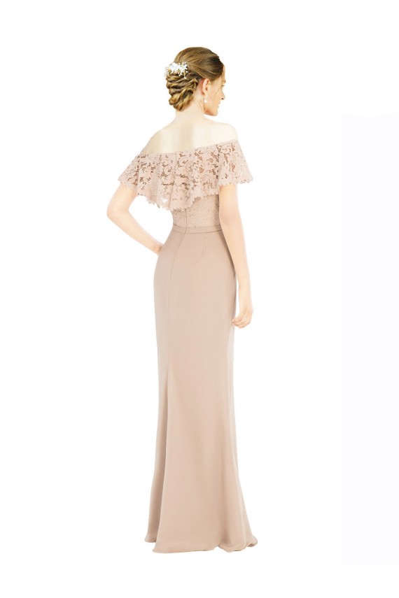 Soft Chiffon & Lace Off the Shoulder A-Line Champagne Prom Dress Canada Factory