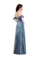 Stretch Velvet Off the Shoulder Low Back A-Line Dusty Blue Prom Dress Canada Factory