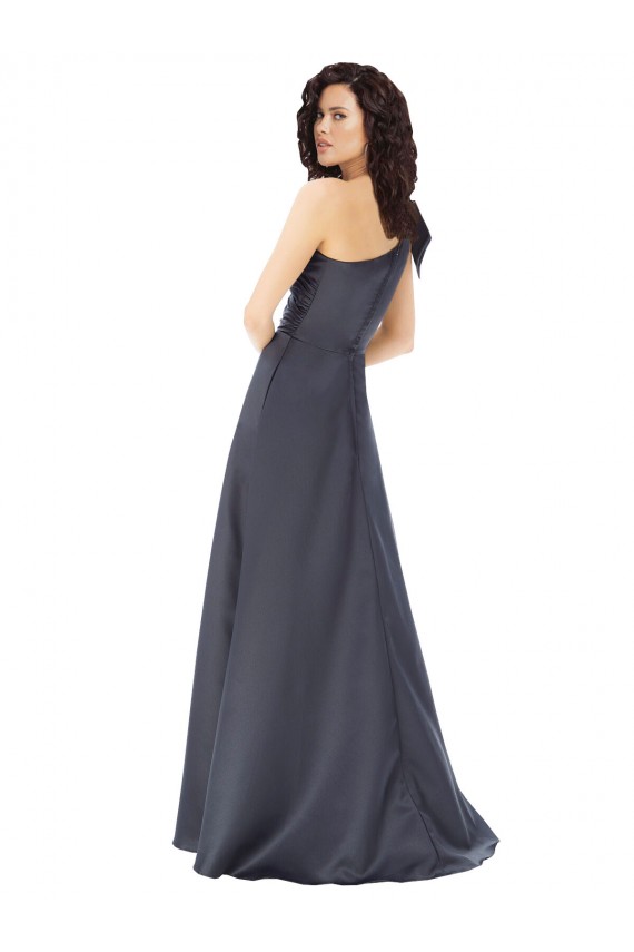 Satin One Shoulder A-Line Slate Grey Prom Dress Canada Factory