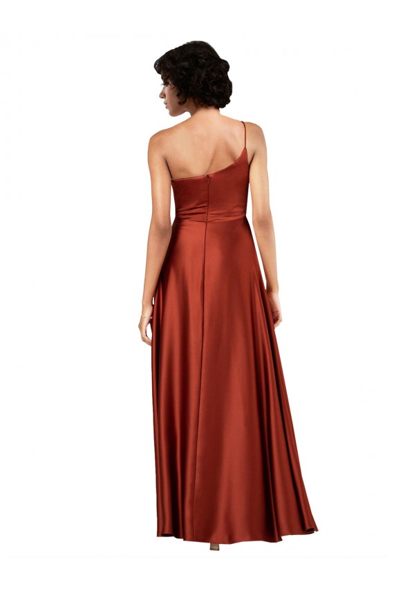 Silky Satin One Shoulder A-Line Burnt Orange Black Tie Prom Dress Canada Factory