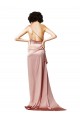 Silky Satin One Shoulder Open Back A-Line Dusty Pink Prom Dress Canada Factory