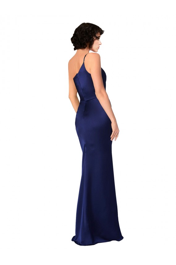 Silky Satin One Shoulder A-Line Sapphire Black Tie Prom Dress Canada Factory
