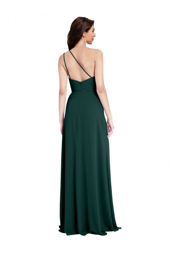 Stretch Crepe One Shoulder Open Back A-Line Midnight Green Prom Dress Canada Factory