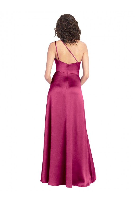 Stretch Satin One Shoulder Open Back A-Line Fuchsia Prom Dress Canada Factory