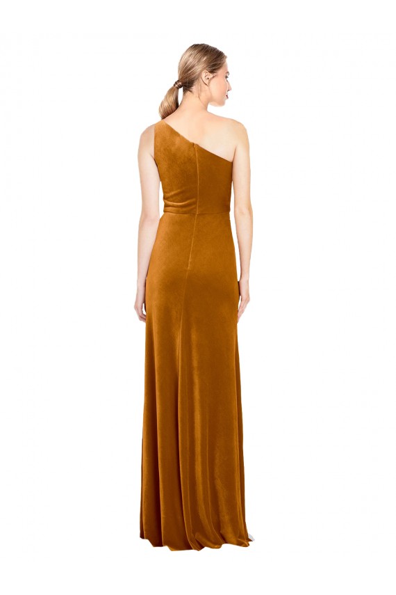 Stretch Velvet One Shoulder A-Line Gold Prom Dress Canada Factory