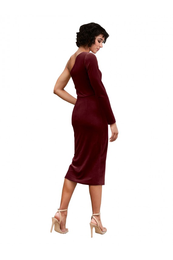Stretch Velvet One Shoulder A-Line Burgundy Black Tie Prom Dress Canada Factory
