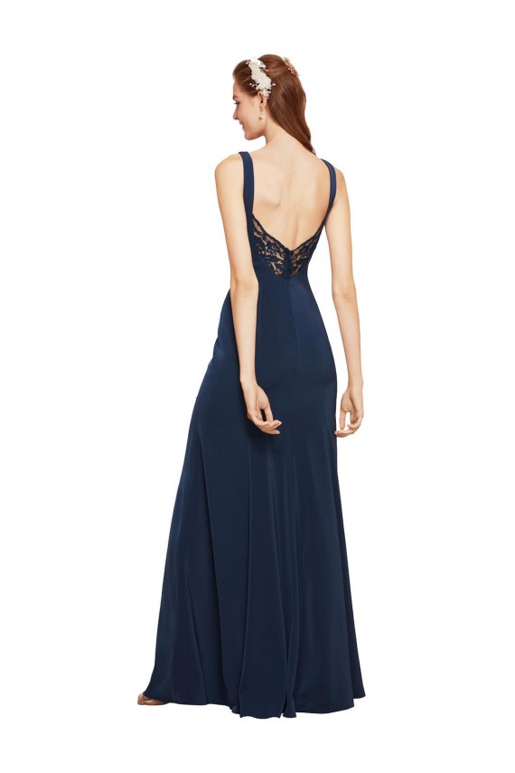 Stretch Crepe Round Neck Low Back A-Line Dark Navy Prom Dress Canada Factory