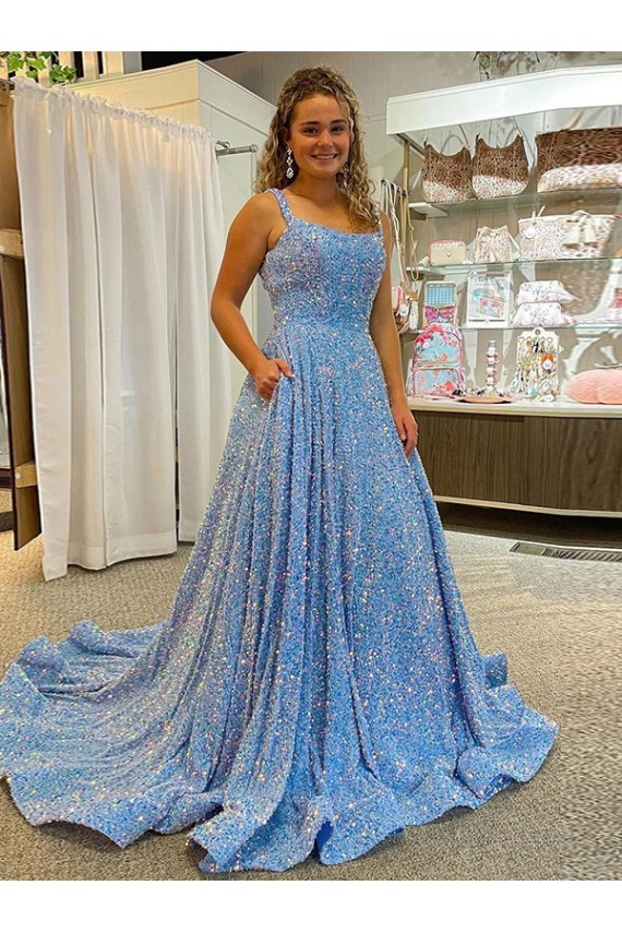Velvet Sequin Scoop Neck A-Line Prom Dress Canada Factory