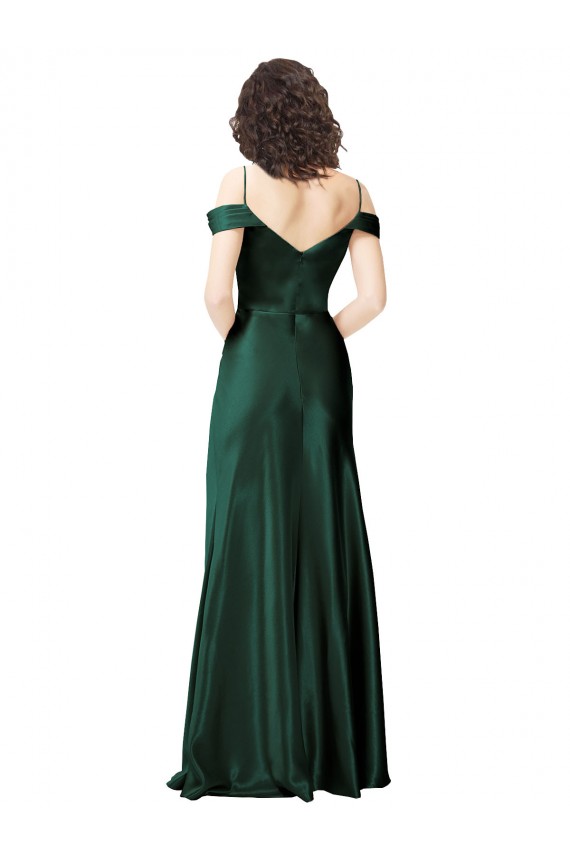 Stretch Satin Spaghetti Straps V-Back A-Line Hunter Prom Dress Canada Factory