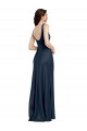 Stretch Satin Square Neck Low Back A-Line Dark Navy Prom Dress Canada Factory