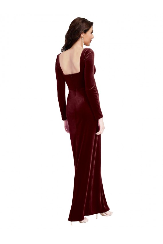 Stretch Velvet Square Neck Low Back A-Line Burgundy Prom Dress Canada Factory