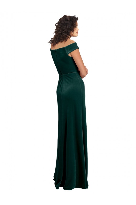 Stretch Velvet Square Neck A-Line Dark Green Long Prom Dress Canada Factory