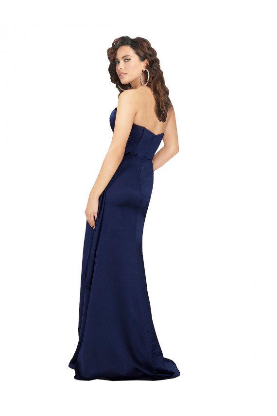 Silky Satin Strapless A-Line Sapphire Prom Dress Canada Factory