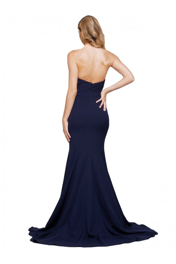 Stretch Crepe Sweetheart Low Back A-Line Dark Navy Prom Dress Canada Factory