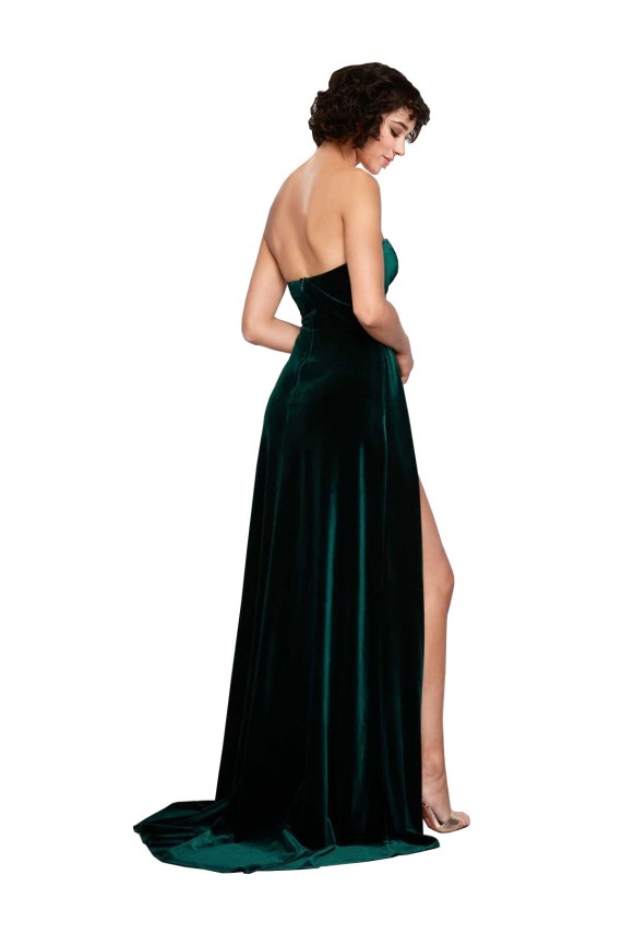 Stretch Velvet Sweetheart Low Back A-Line Dark Green Prom Dress Canada Factory