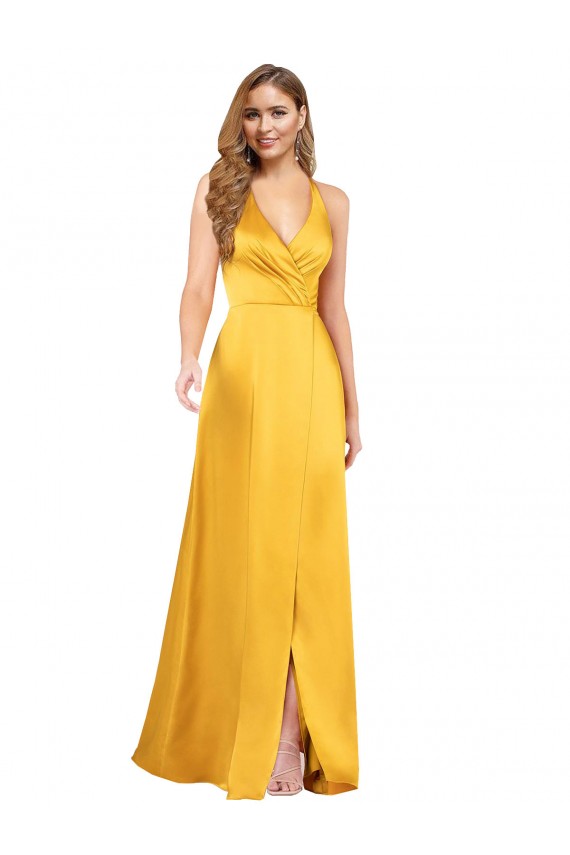 Silky Satin V-Neck Open Back A-Line Prom Dress Canada Factory